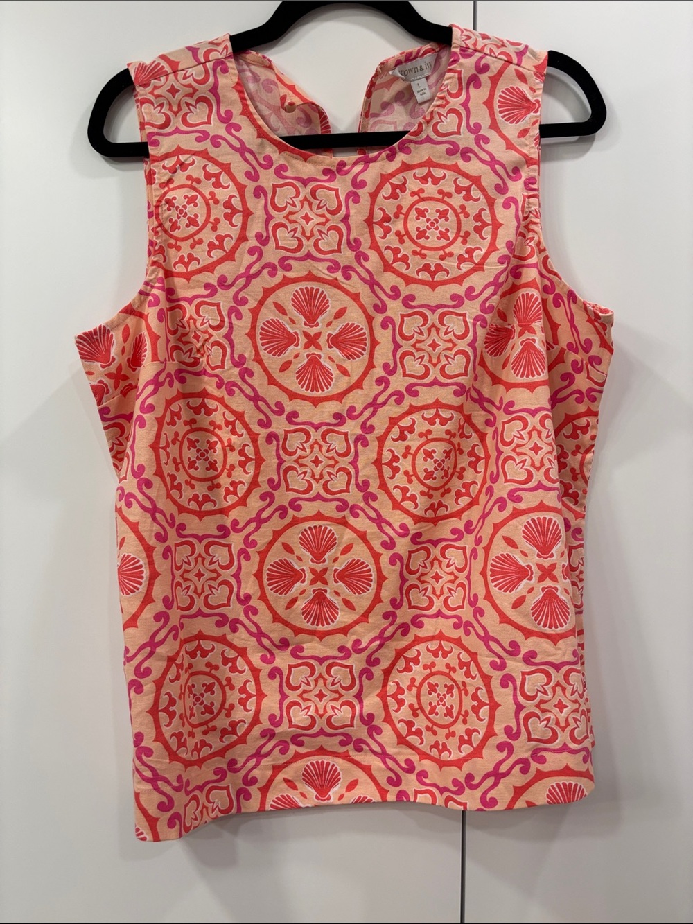 Sleeveless Patterned Shell Top - Pink/Coral